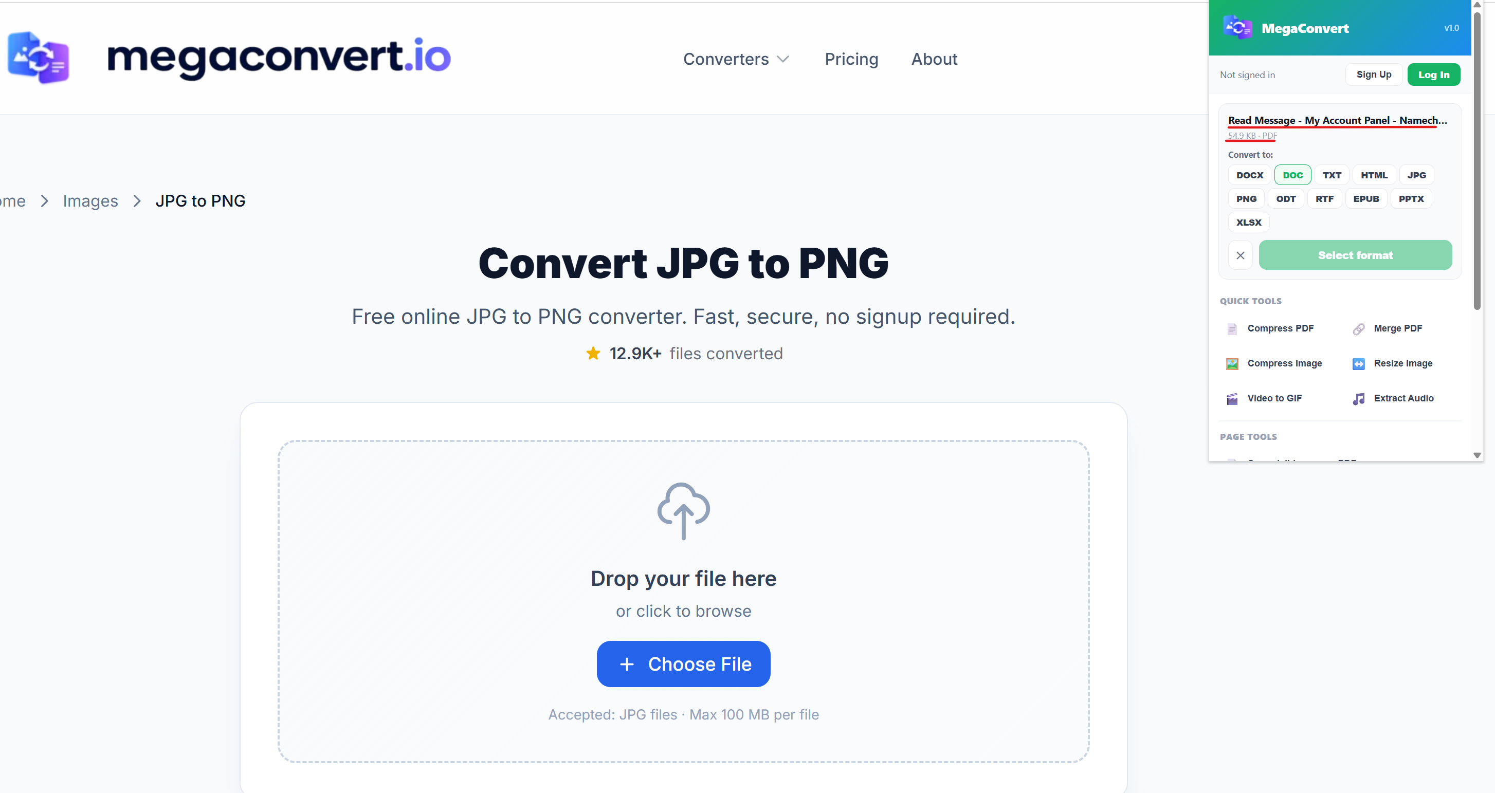 MegaConvert Chrome Extension - Convert files directly from any page